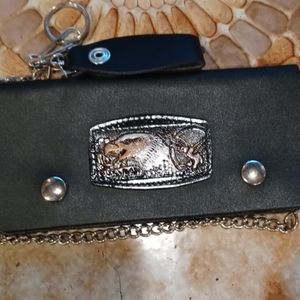 Leather wallet with colored embossed eagle